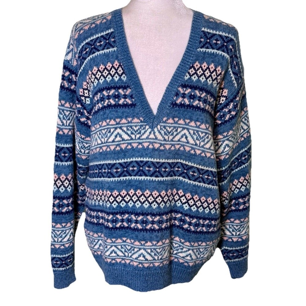 Vintage Silvercord Women’s Fair Isle Nordic Knit Preppy‎ 80s Sweater Size Large